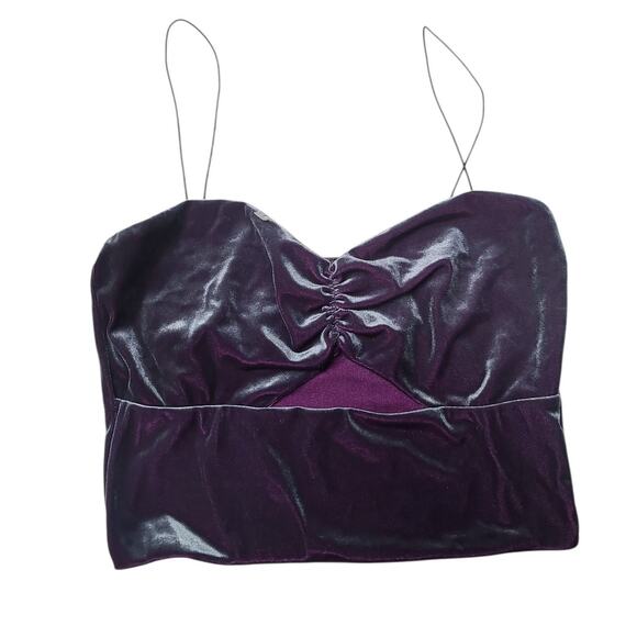 Urban Outfitters Velvet Stretch Crop Top Small Plum Metallic Gray NWT Spaghetti - Picture 1 of 4